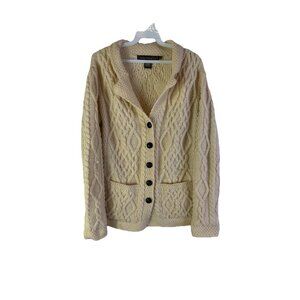 Vintage 90s rish Merino Wool Cable Knit Fisherman Cardigan Sweater